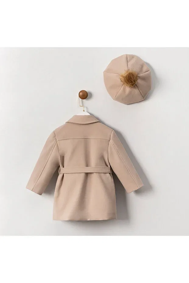 Детское пальто для девочек с поясом Mildred red beige hat girl's coat 2-3-4-5 years Generic Brands, Beige — фото 2