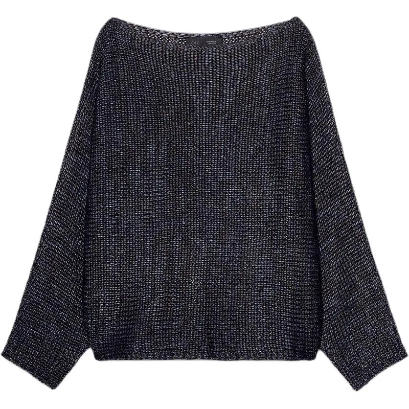 Женский свитер с лодочкой и синим цветом ZARA, Blue