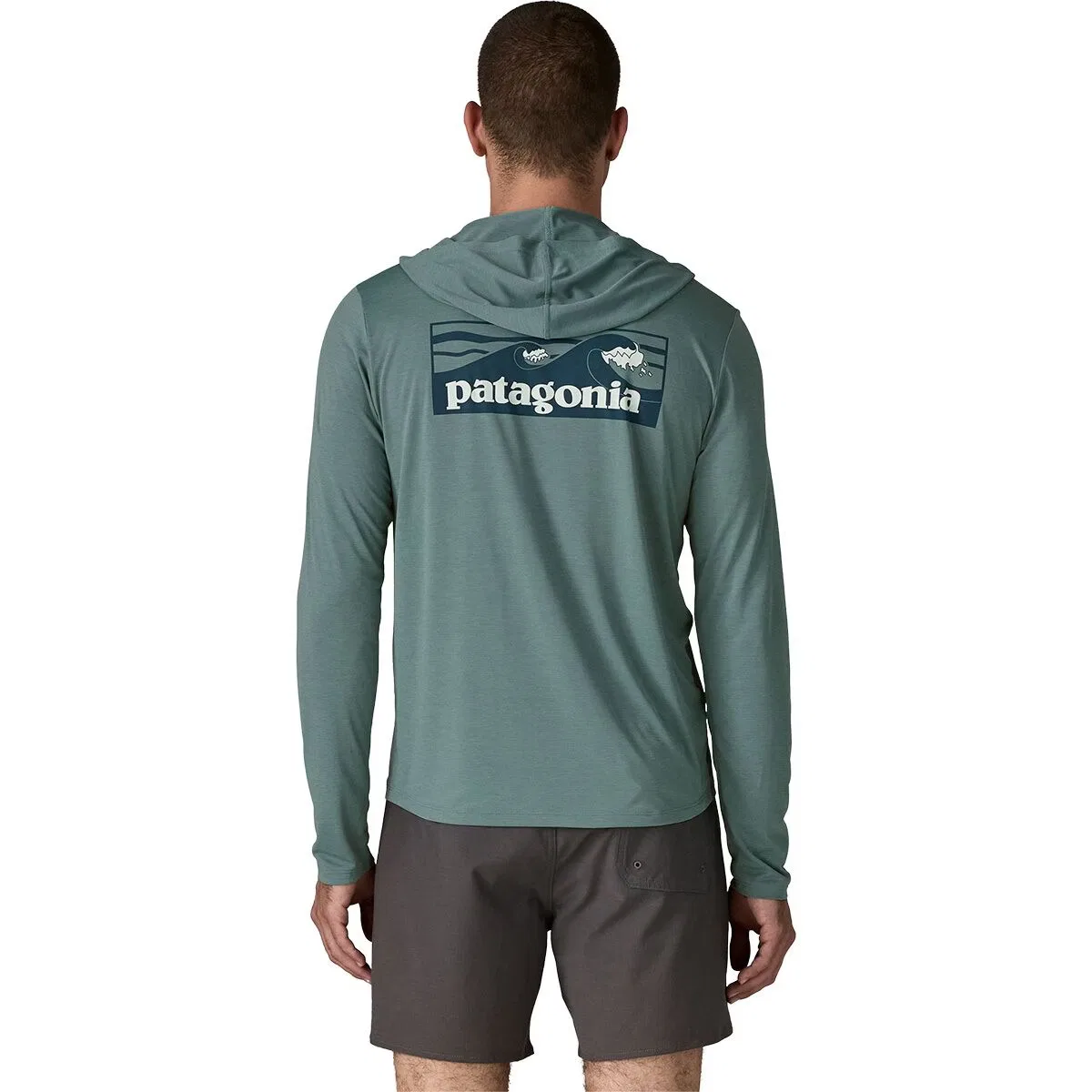 Мужская худи с принтом Capilene Cool Boardshort Logo Daily Hoodie Patagonia, Blue Sage/Light Blue Sage X-Dye