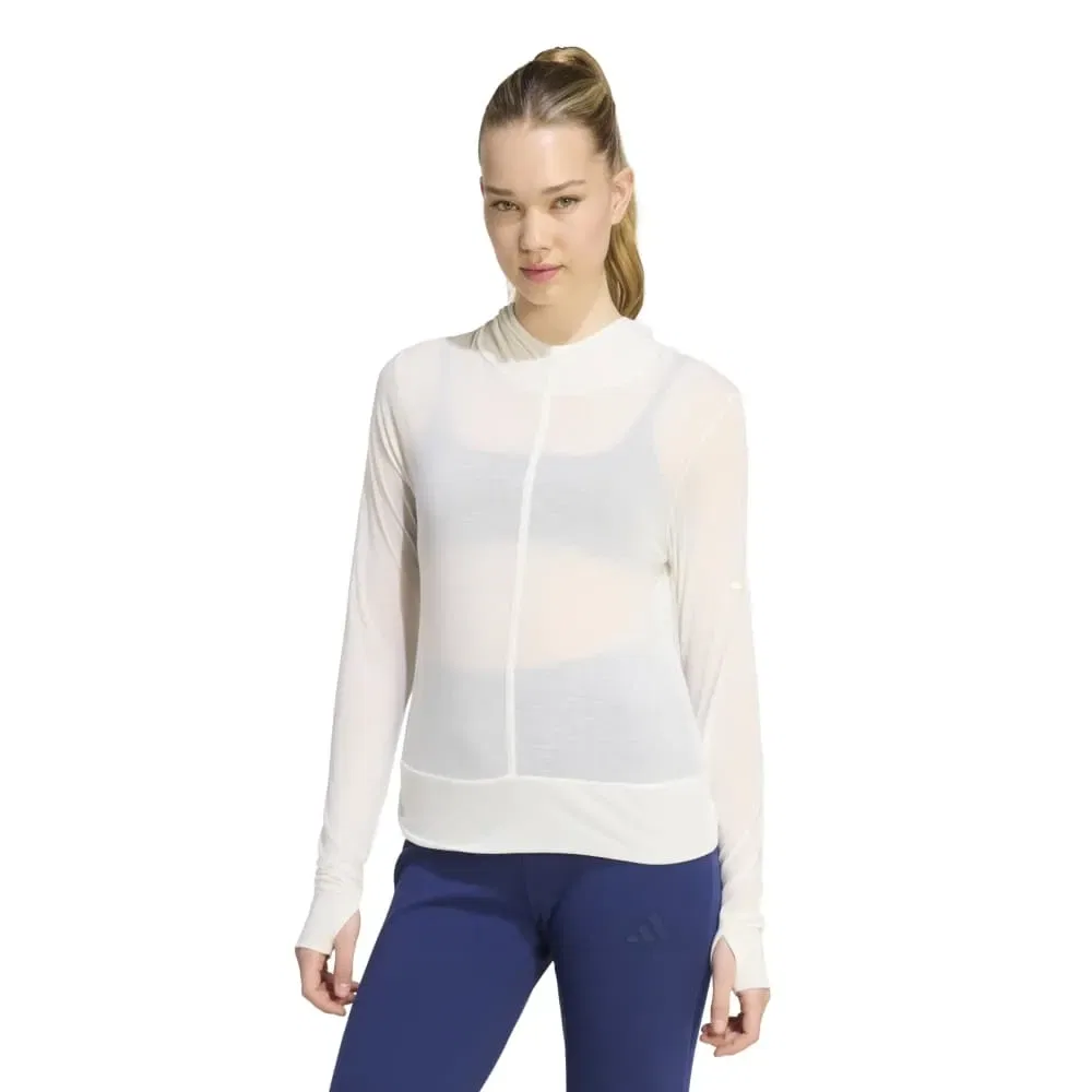 Футболка с длинным рукавом с капюшоном Soft Lux Sheer Adidas, белый