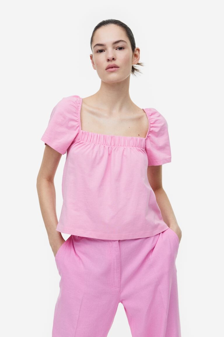 

Топ с квадратным вырезом H&M, светло-розовый