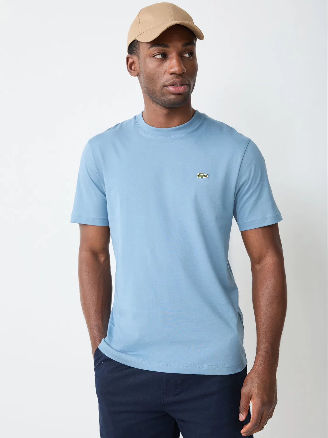Lacoste Синяя хлопковая футболка с круглым вырезом и короткими рукавами