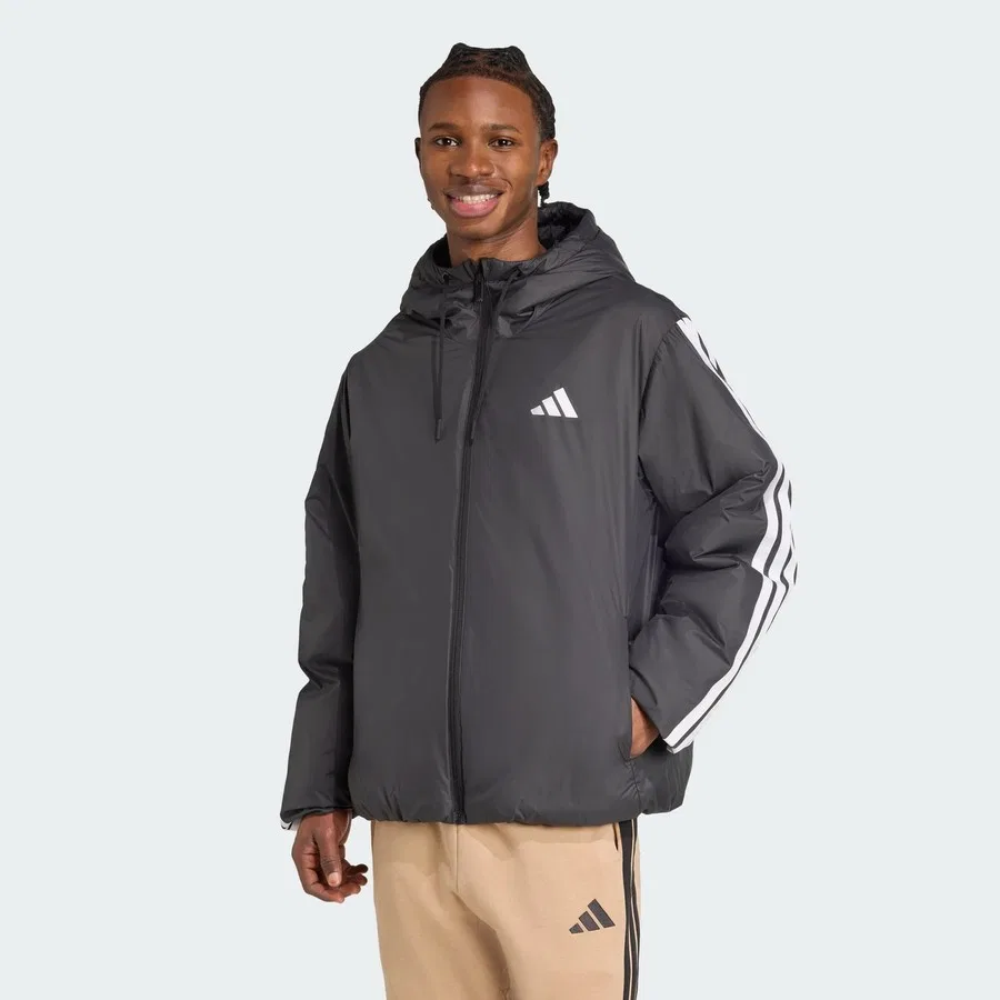 Мужская утепленная куртка с капюшоном Essentials CLIMAWARM 3-Stripes adidas, Черный