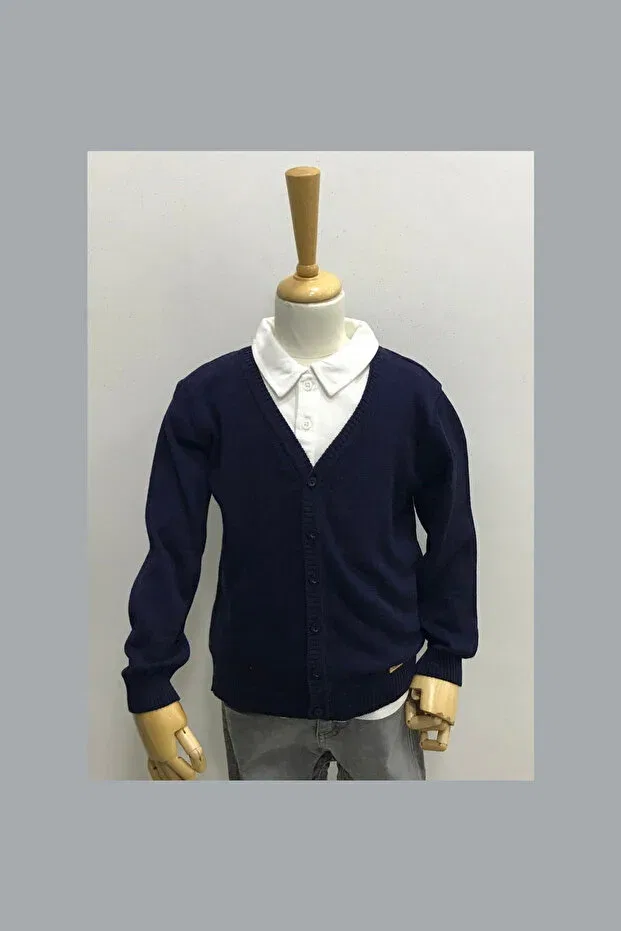 Детский кардиган с V-образным вырезом Unisex children's v-neck triko school cardigan Nonno Kids, Navy Blue