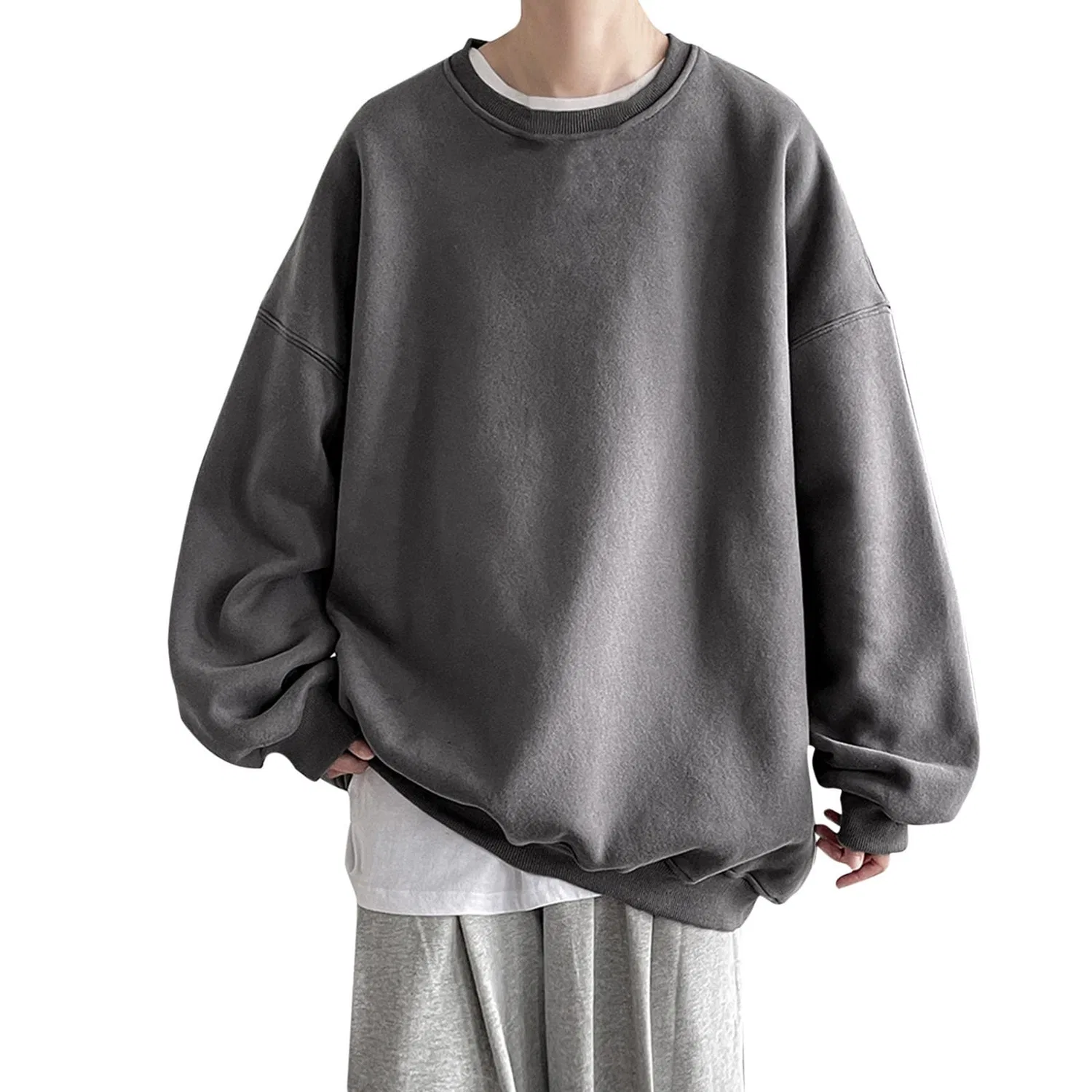 Мужской свитшот оверсайз с круглым вырезом Y2k, Dark Grey
