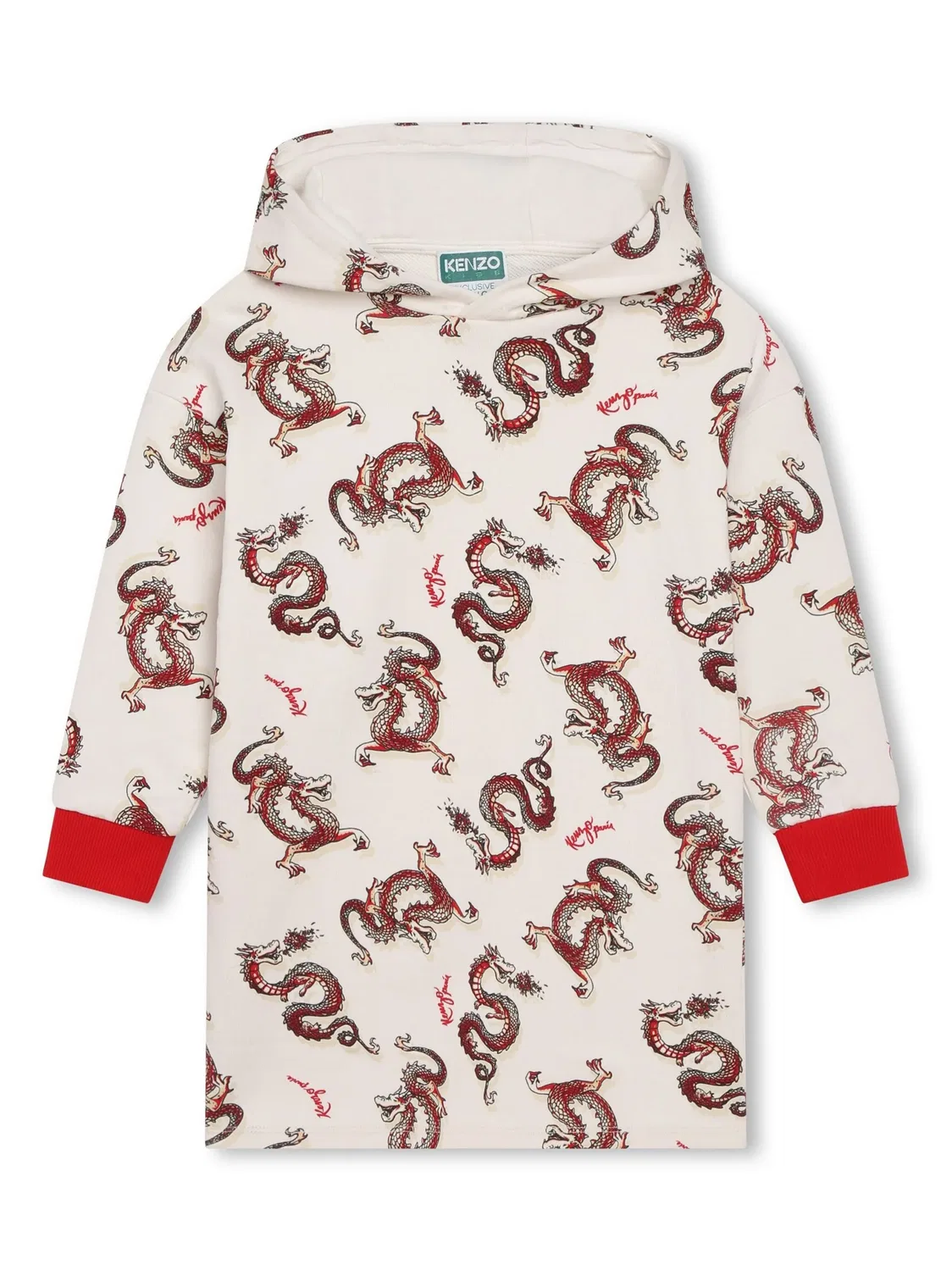 Платье с капюшоном и принтом дракона Kenzo, нейтральные