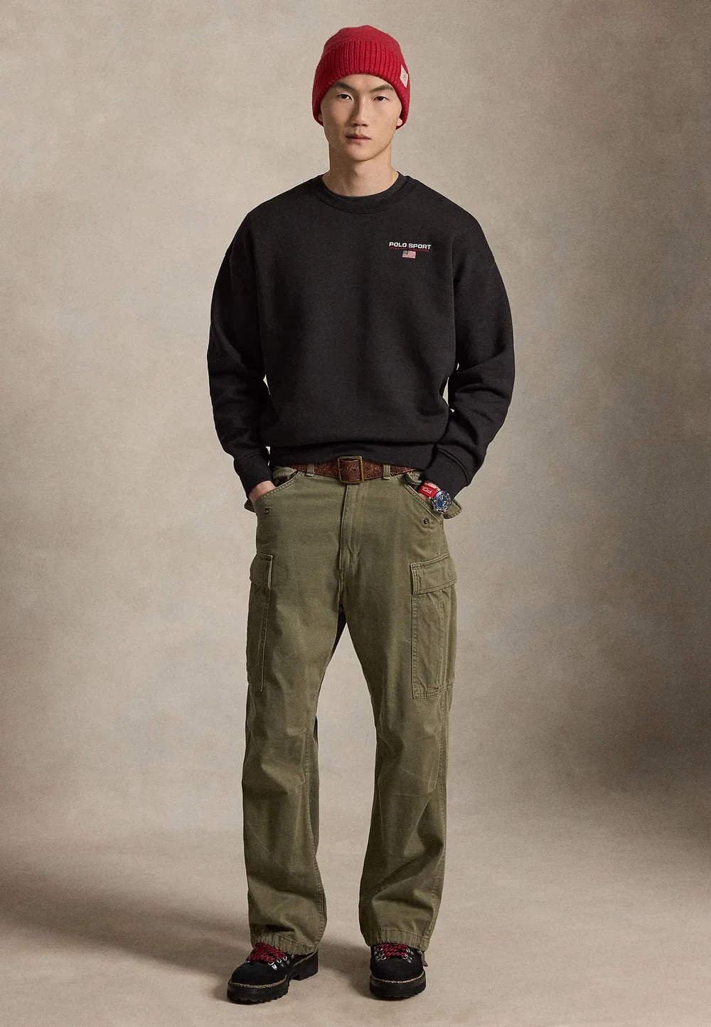 Свободная спортивная толстовка-поло унисекс - толстовка Polo Ralph Lauren, Black Boot — фото 2