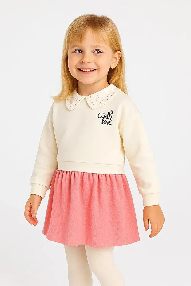 Детское платье из футера для девочек с длинным рукавом Chicsy Baby, Dried Rose — фото 3