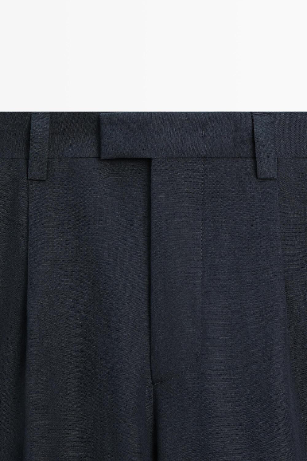 Брюки  Massimo Dutti Darted 100% Linen, темно-синий — фото 4