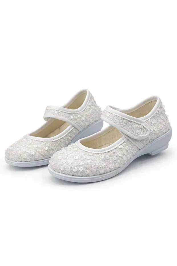 Детские балетки для девочек с коротким каблуком Shining heelled girls' ballet flats Papucumun Dünyasi, White — фото 4