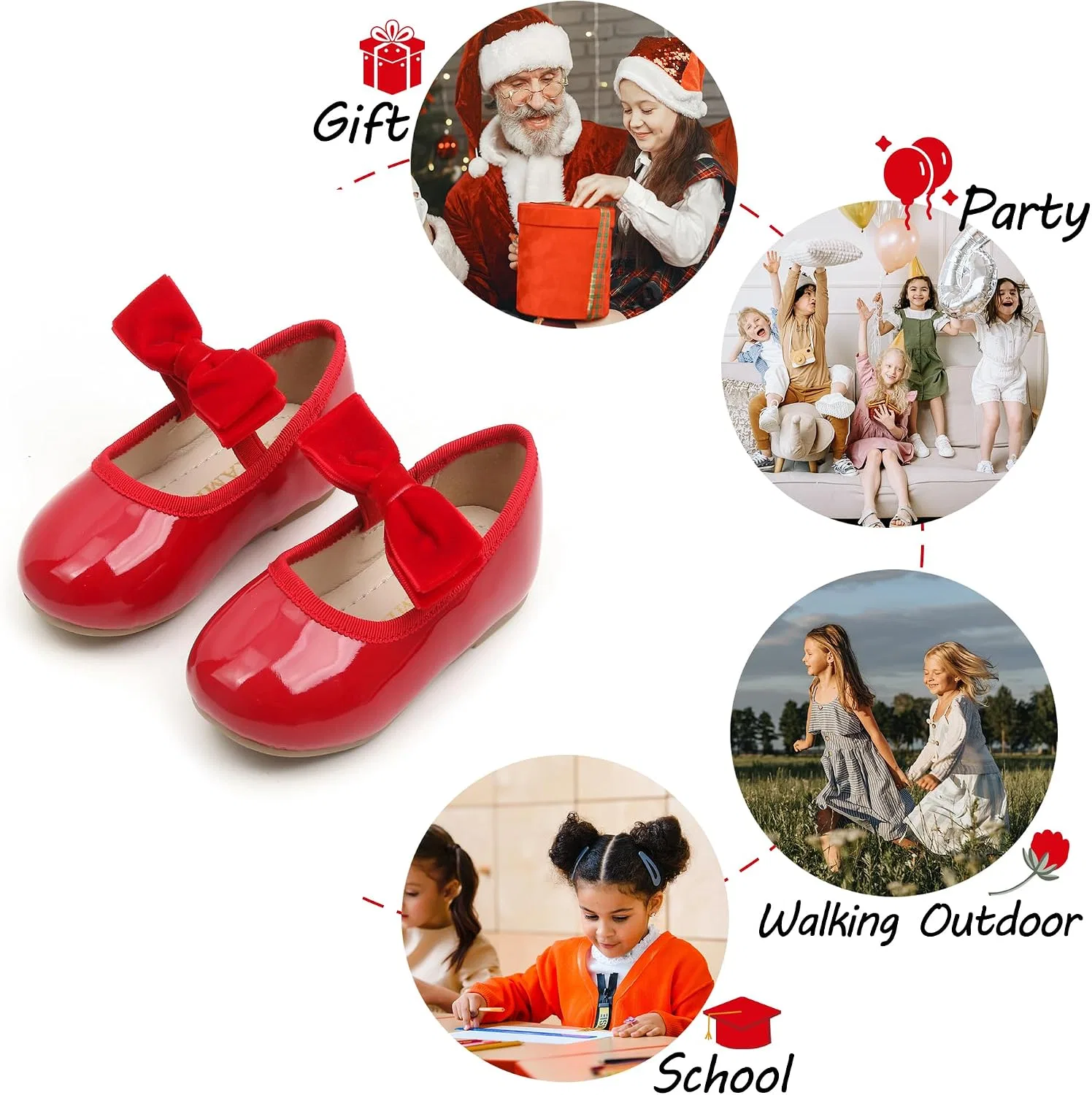 Детские туфли Мэри Джейн для девочек PHIRAMIN, Red — фото 4