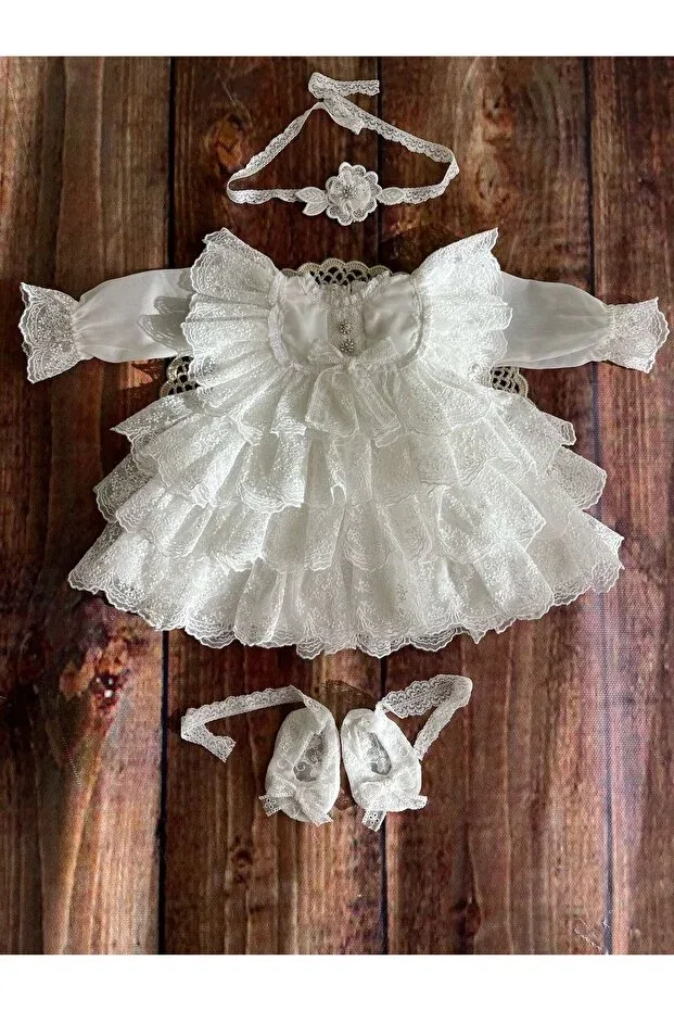 Детский комплект для девочек кружевной Butik, White