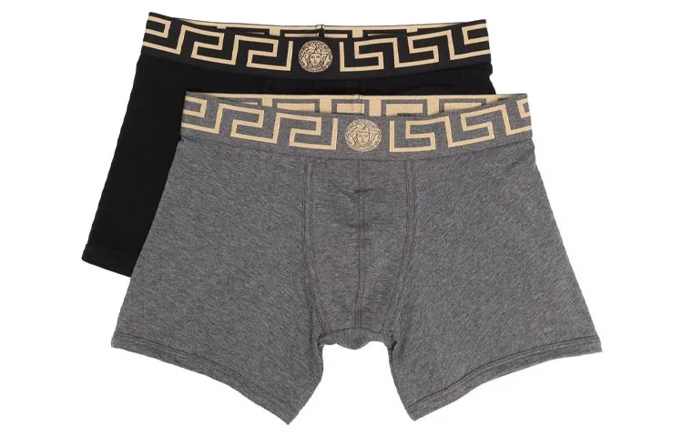 Мужские боксеры с принтом Greca Border, комплект из 2 штук, VERSACE, Black/Gray