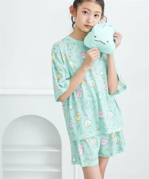 Детская пижама для девочек с длинным рукавом с принтом, модель Sumikko Gurashi QUNTSTYLE, Emerald