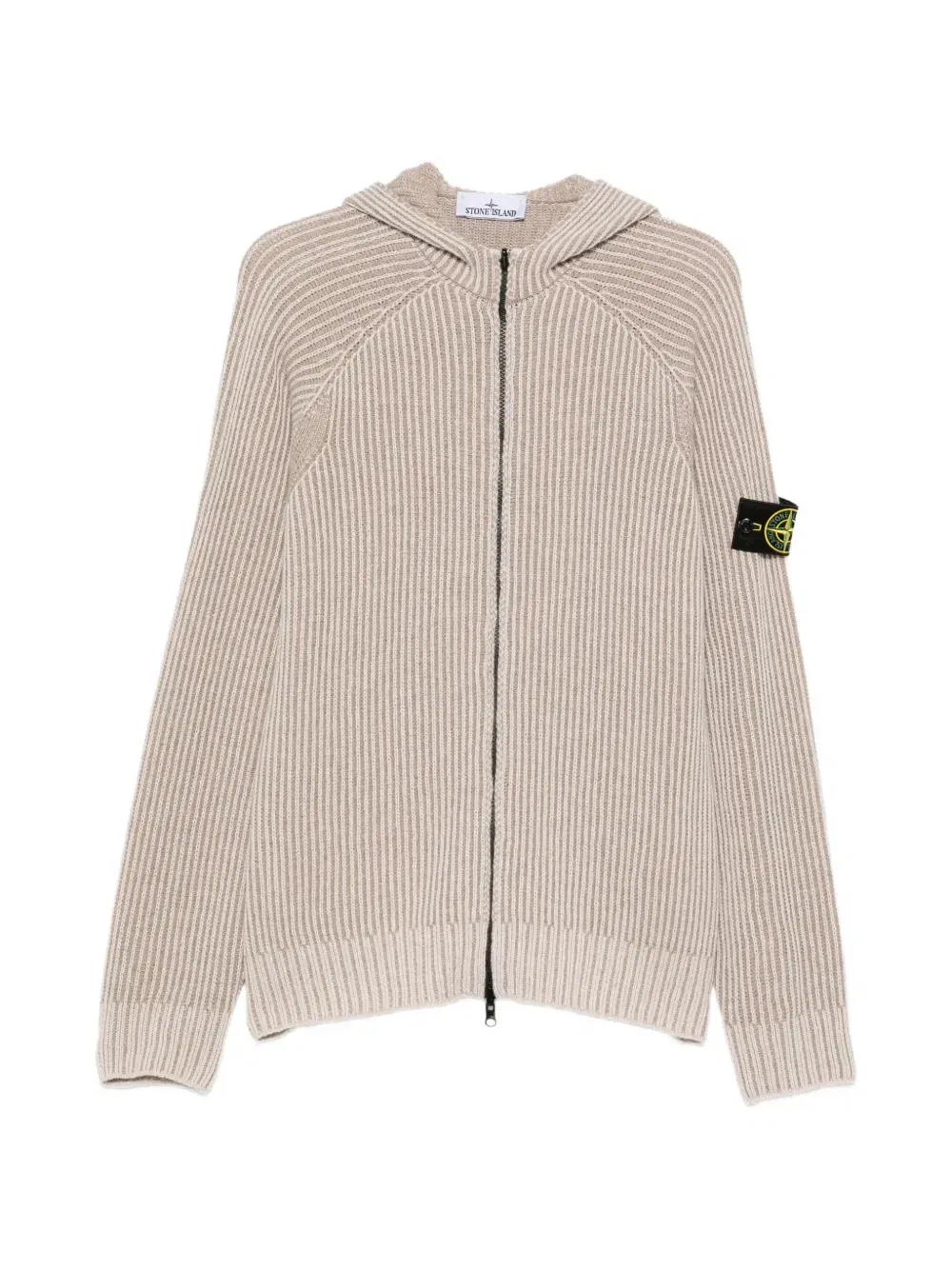 Вязаный кардиган на молнии в рубчик Stone Island, бежевый