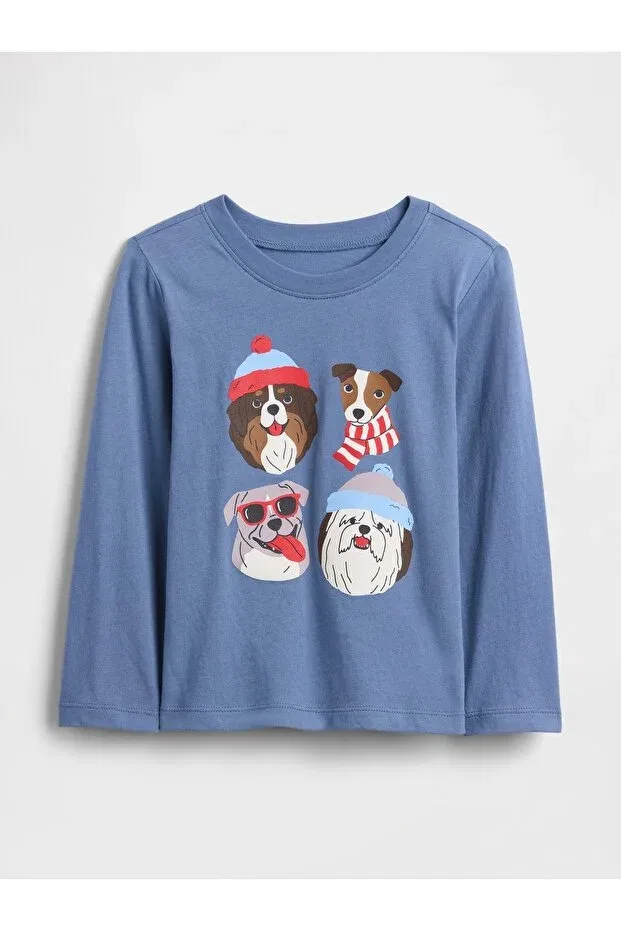 Детская футболка для мальчиков хлопковая с длинным рукавом Gap, Blue-5005