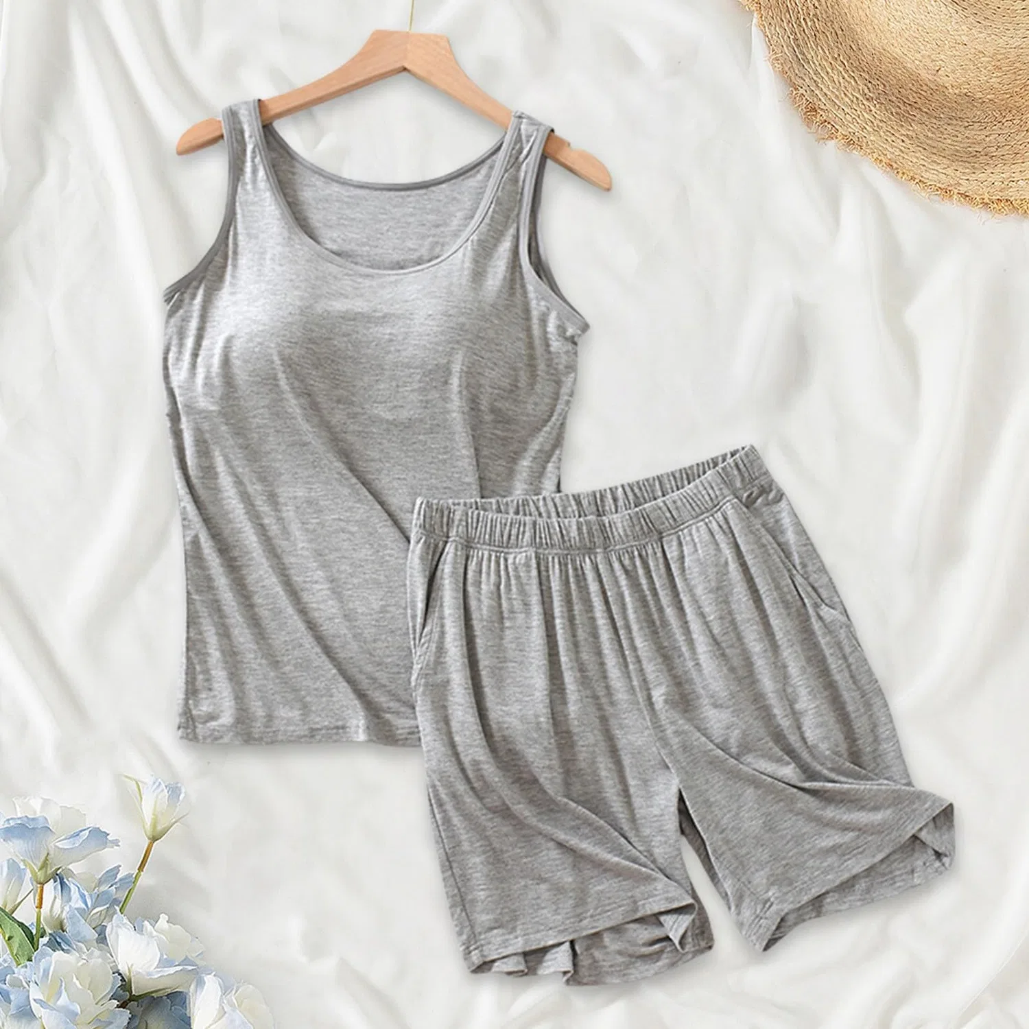 Женская майка без рукавов хлопковая свободного кроя, Style6-grey — фото 3