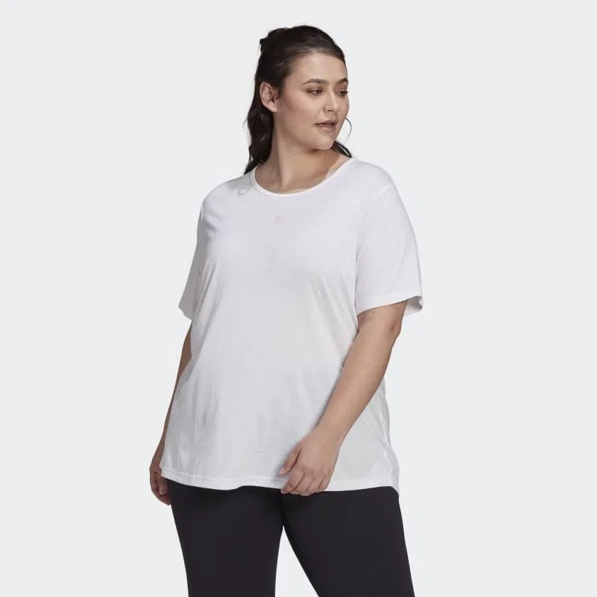 Женская фитнес футболка AEROREADY adidas, White/Clear Pink — фото 2
