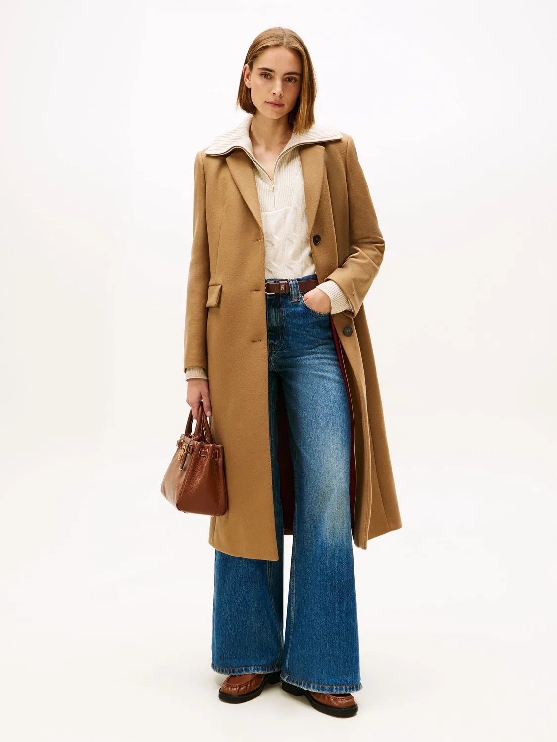 Пальто длинное из шерстяной смеси с кашемиром Tommy Hilfiger, коричневый