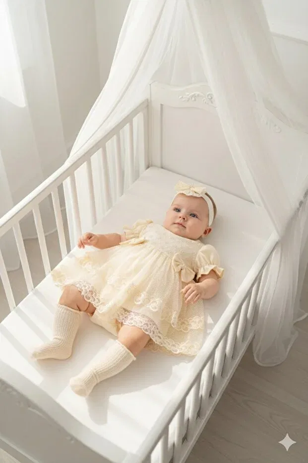 Детское платье для девочек с кружевом Miniday Baby, Beige
