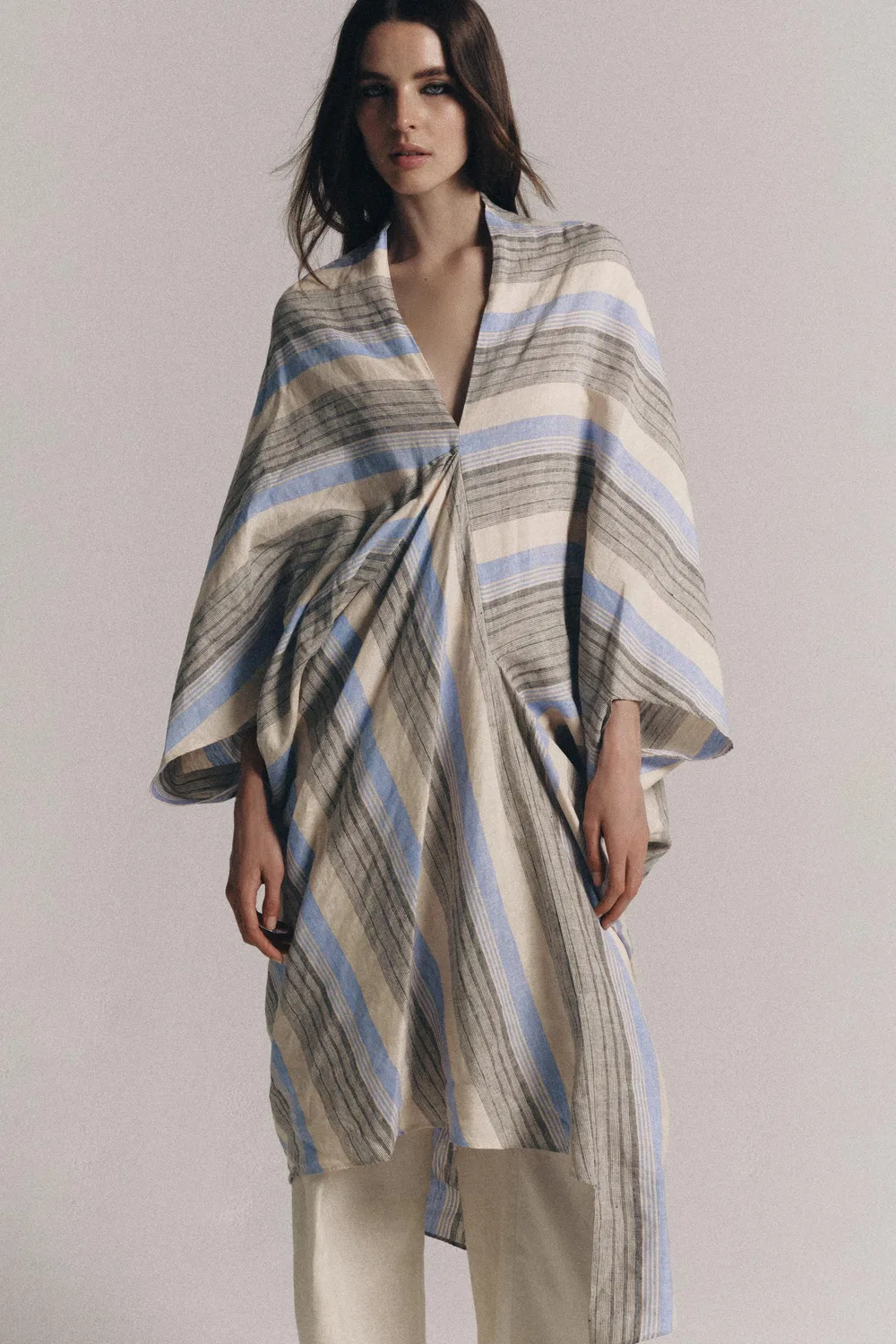 Туника из полосатой льняной смеси от ZW COLLECTION ZARA, striped — фото 2