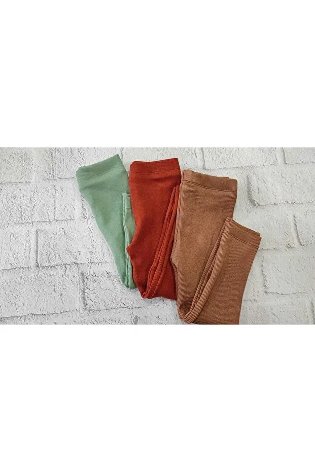 Детские леггинсы для девочек с кружевным верхом 3-Pack Camisole Ribbed Tights Bebeğime Çorap, Coffee-Tile-Mint — фото 2