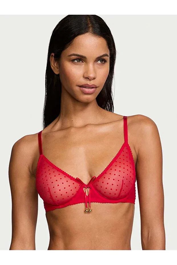 Женский бюстгальтер из тюля без пуш-апа Jingle bells tulle unassisted demi bra Victoria'S Secret, Lipstick Red