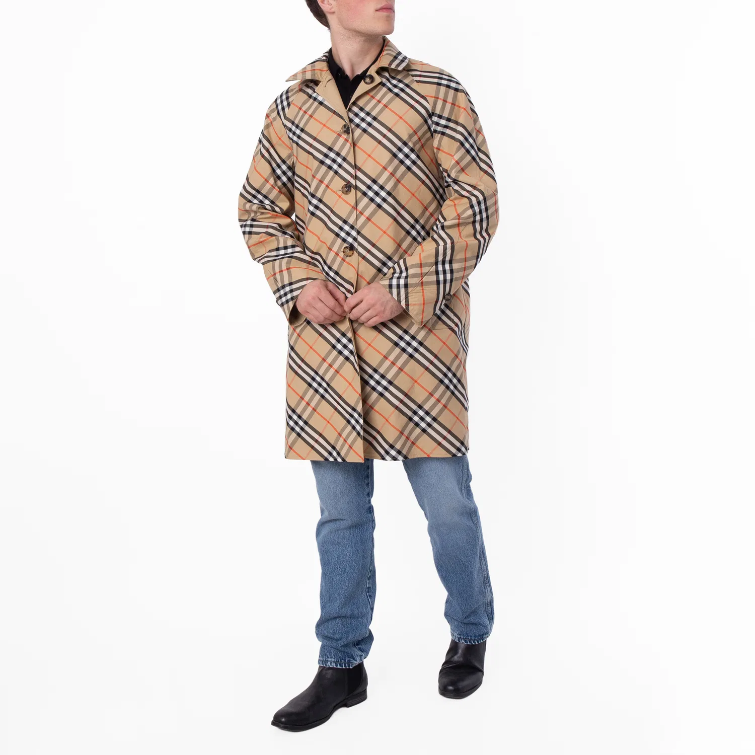 Пальто-кармен из габардина с рагланом, модель Check Reversible Gabardine Car Coat Burberry, Flax — фото 2