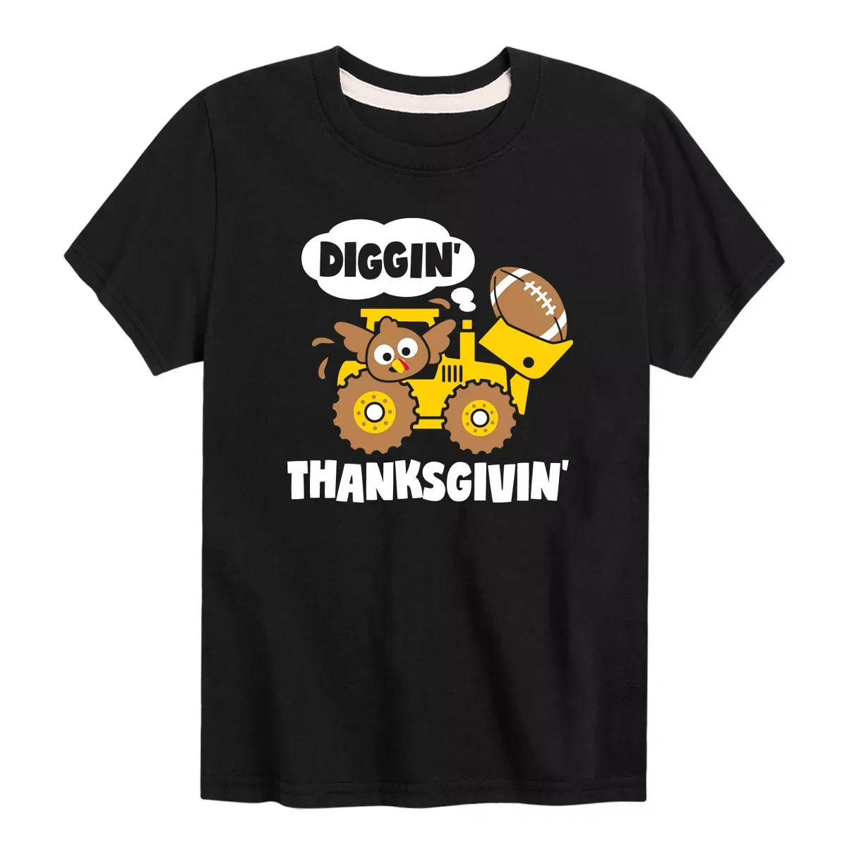 Детская футболка для мальчиков с принтом Diggin Thanksgiving Construction Turkey Instant Message, Black