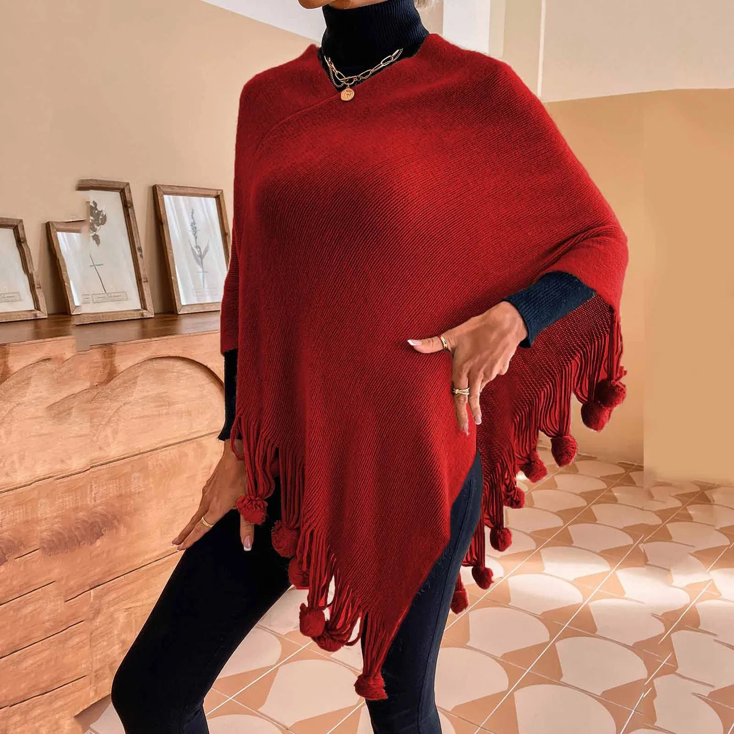 Женская шаль-свитер с бахромой Ballet Sweater Wrap, Red — фото 4