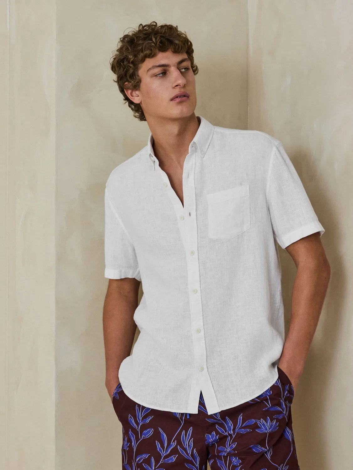 Рубашка с коротким рукавом, отложной воротник, Cotton Linen Blend Next, белый — фото 2