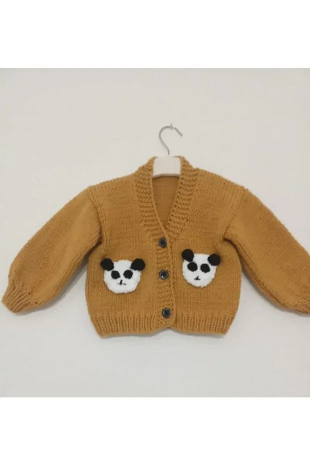 Детский кардиган с животным принтом El Örgüsü Cici Bebe, Hardal Color