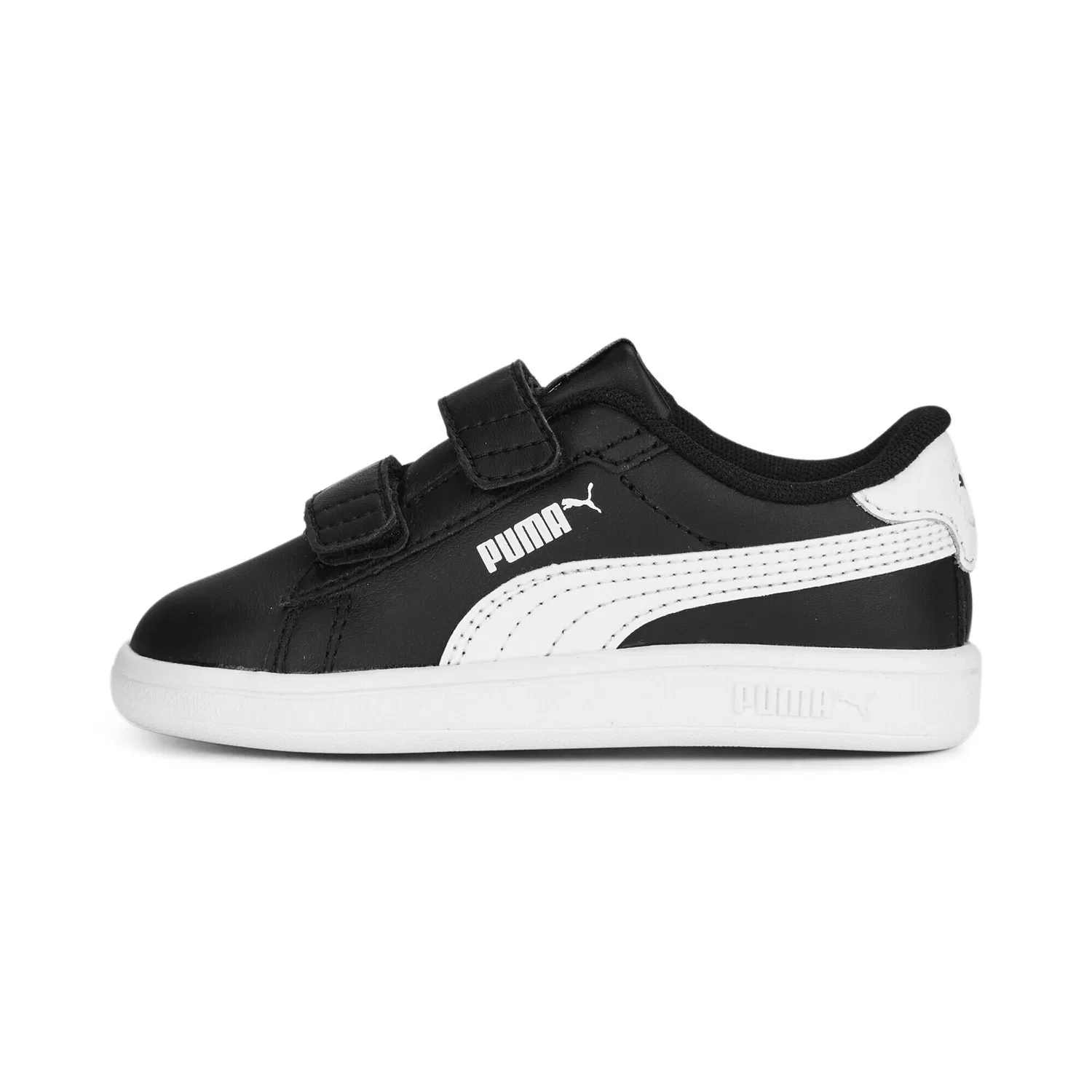 Детские кожаные кроссовки с липучками Smash 3.0 Puma, Schwarz Weiss Schwarz — фото 3
