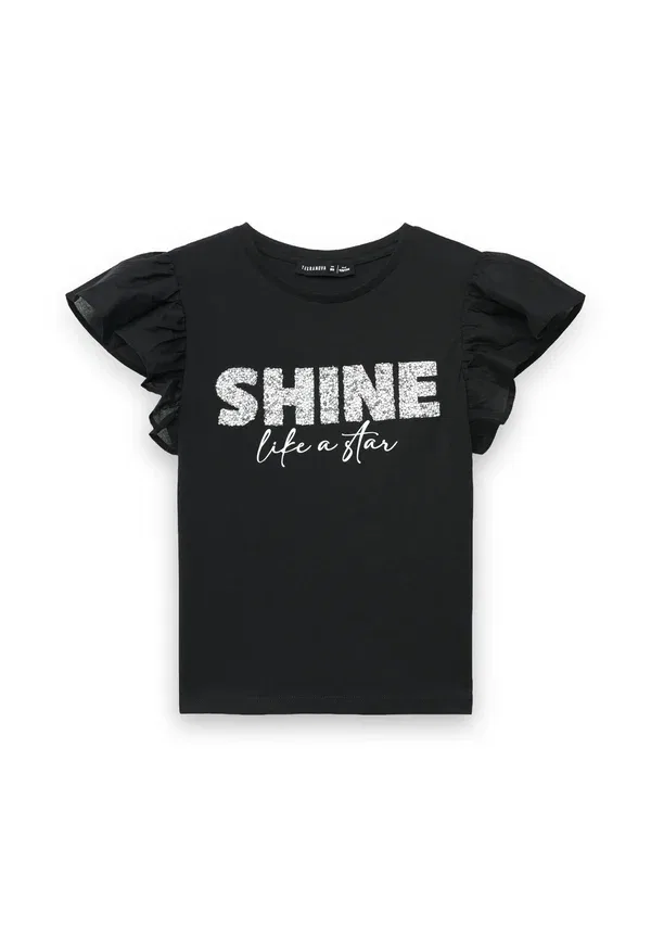 Футболка с принтом glitter print t-shirt Terranova, черный — фото 4