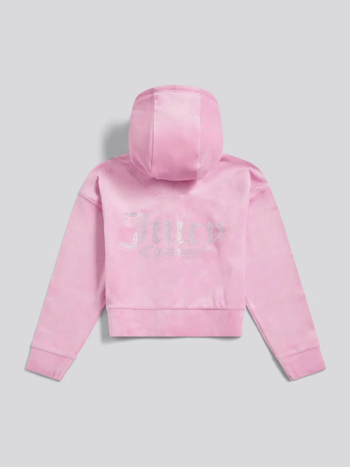 Худи укороченное из велюра с бриллиантовым логотипом Juicy Couture, розовое — фото 2