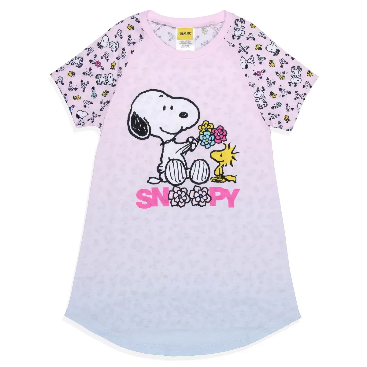 Детское платье-ночная рубашка с принтом Peanuts Snoopy Woodstock Flowers Friends Peanuts, Pink