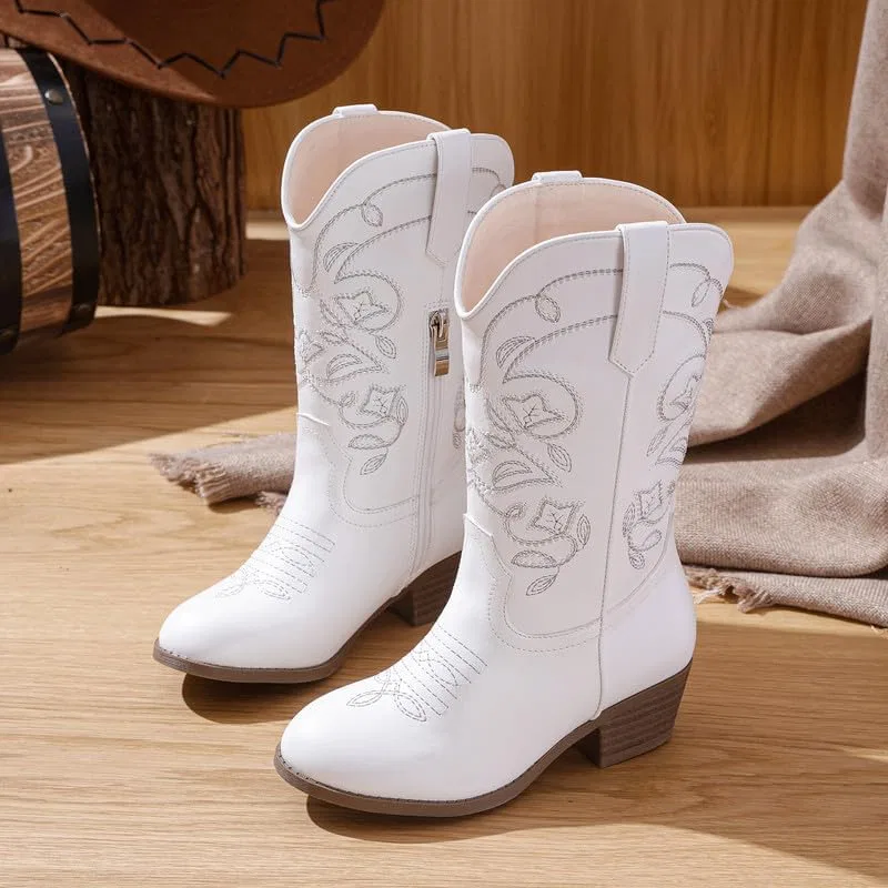 Детские сапоги для девочек с вышивкой Cowgirl Boots LAURMOSA, White — фото 3