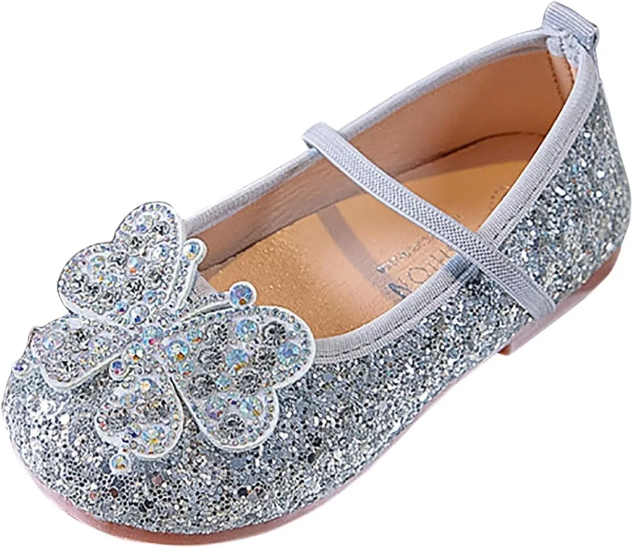 Детские туфли Мэри Джейн с блестками и бабочкой для девочек, Silver