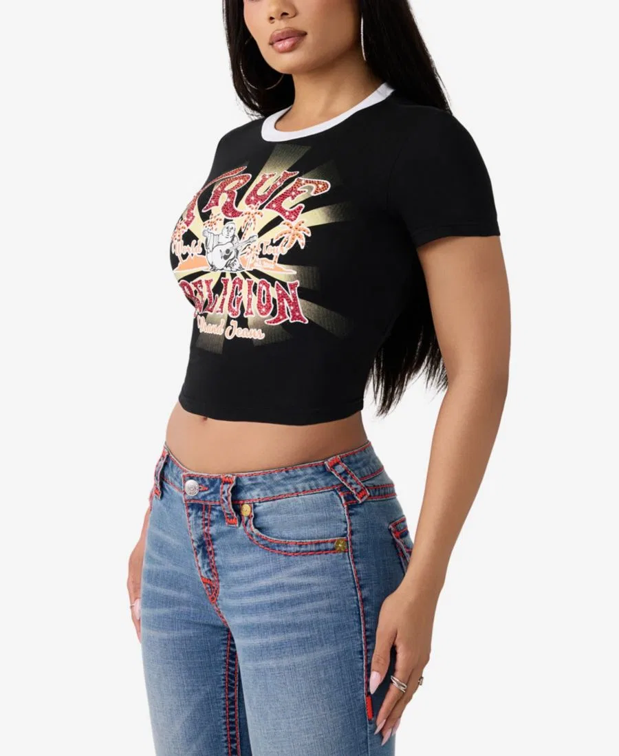 Футболка с принтом и кристаллами Crystal Heritage Baby True Religion, Jet Black — фото 2