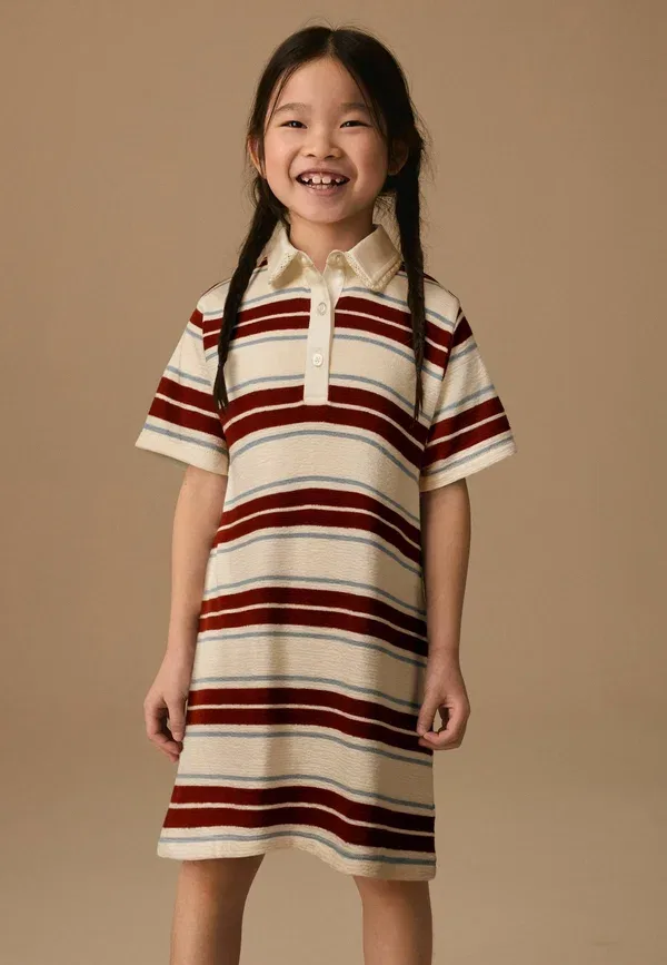 Платье поло хлопковое Regular fit - short sleeve rugby dress - jersey dress Next, brown ecru stripe, коричневый — фото 2