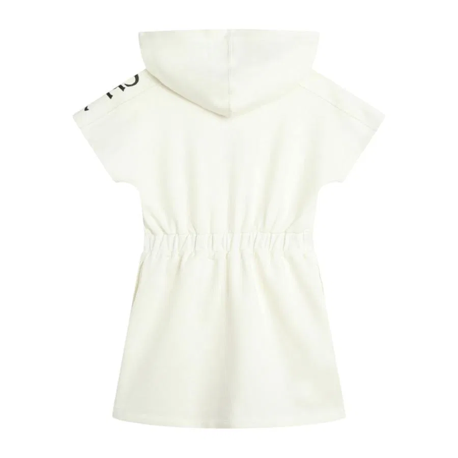 Платье хлопковое с капюшоном и принтом Chloe Girls Logo-Print Hooded Cotton Dress Chloé, White — фото 2