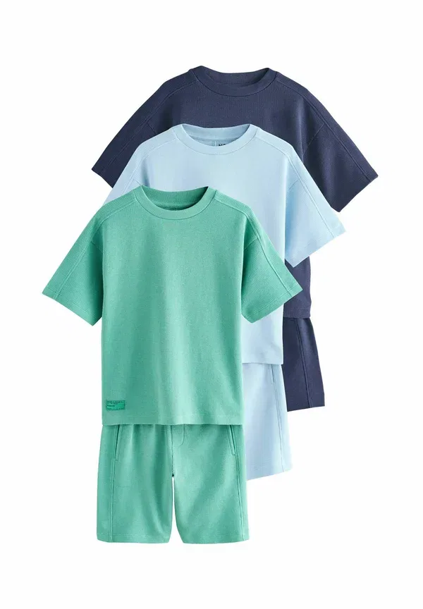 Комплект из футболки и брюк 3 шт, хлопок, Short sleeve and set 3 pack, Next, Light blue/Navy/Green