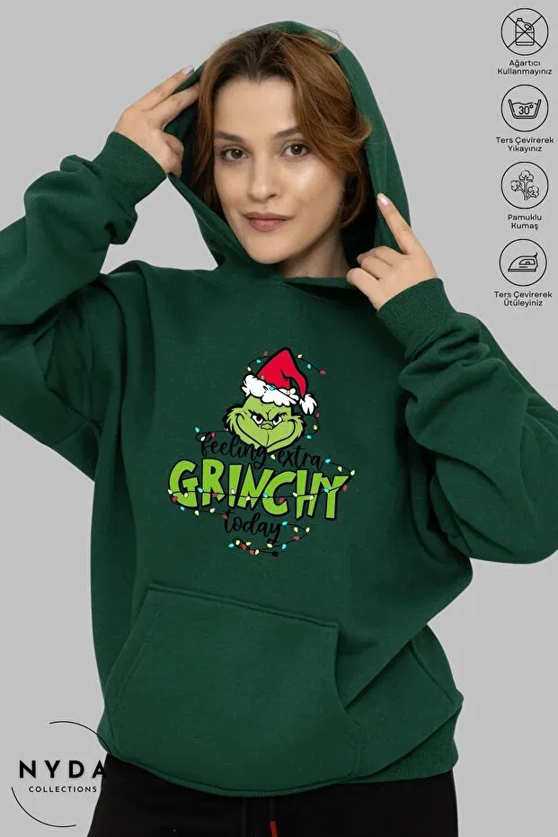 Детское худи оверсайз с принтом Feel Grinch Christmas Nyda Collections, Green
