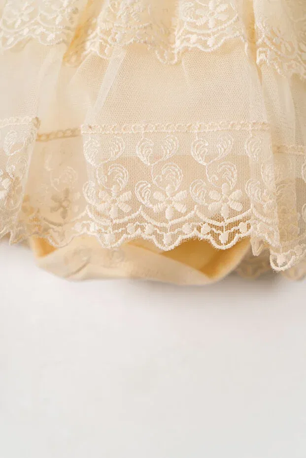 Детское платье-боди для девочек с вышивкой Miniday Baby, Beige — фото 4