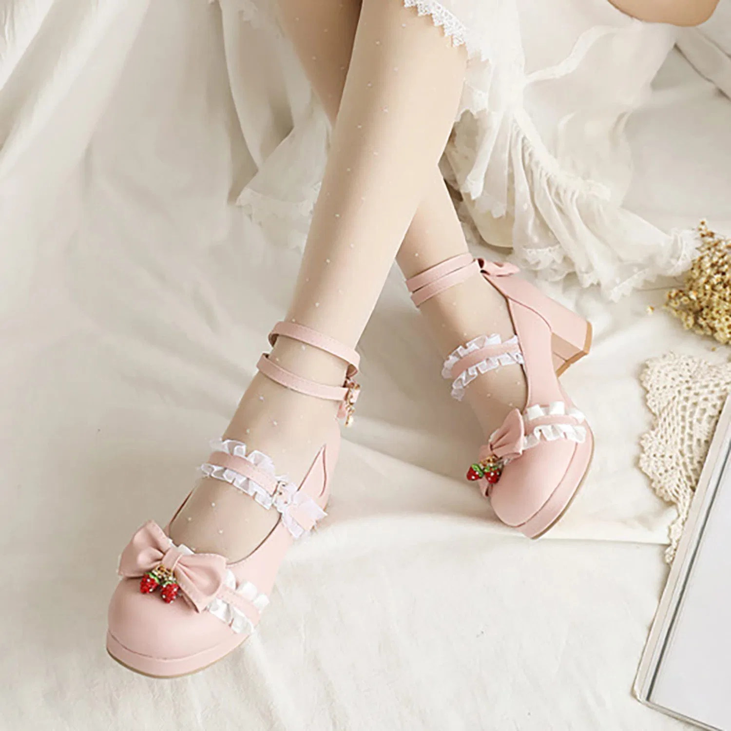 Детские туфли Мэри Джейн на каблуке FGUUTYM, Pink Color — фото 3