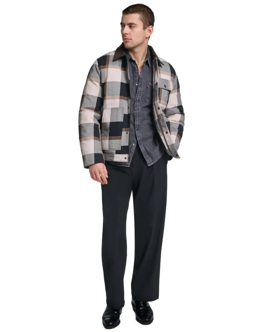 Рубашка-куртка с пледовым принтом, на молнии и кнопках, модель Plaid Cord Details Levi's, Black/Caramel — фото 2