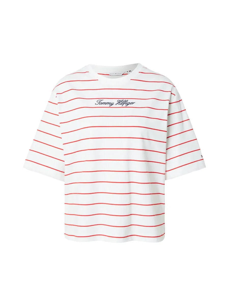 Футболка TOMMY HILFIGER 'Logo Embroidery Relaxed' красного цвета