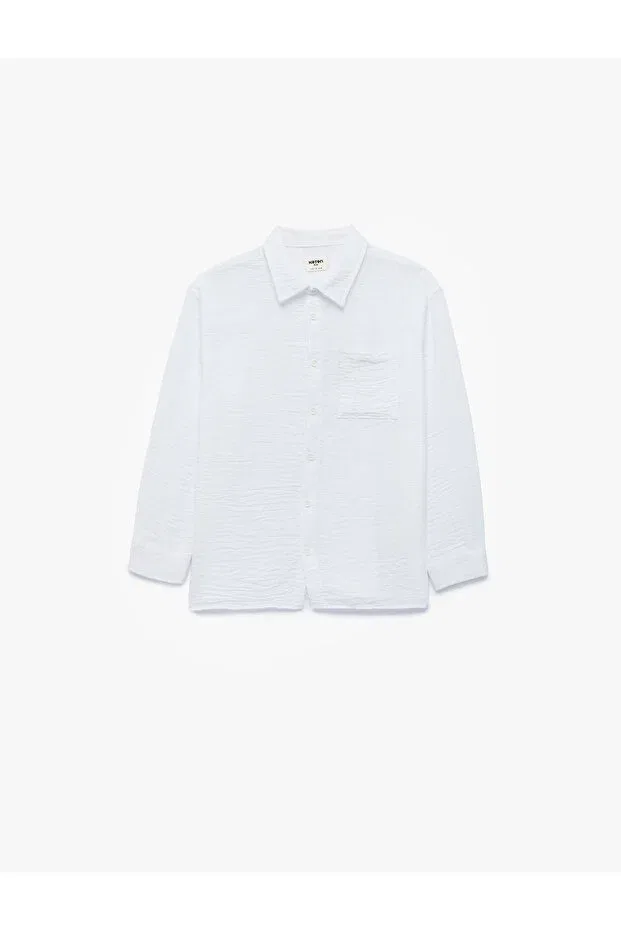 Детская рубашка с длинным рукавом Classic Collar Pocket Collar Basic Shirt Koton, White — фото 4