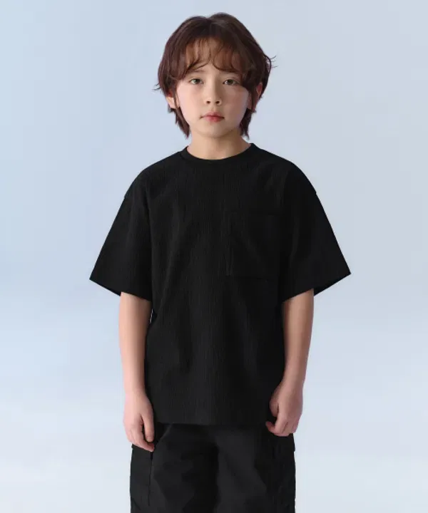 Футболка оверсайз из мятой ткани, Musinsa Standard Kids, черный