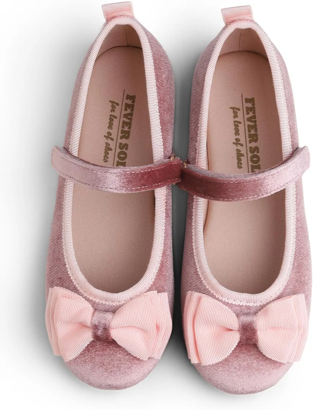 Детские балетки для девочек с бантом FEVERSOLE, Pink Velvet Tri-Bow Maryjane — фото 2